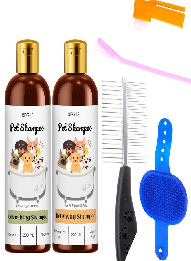 مجموعة شامبو للحيوانات الأليفة، تركيبة لإزالة الشعر الزائد وتخفيف الحكة، 200 مل لكل عبوة، مع فرش وأمشاط للعناية بالكلاب (عبوة من 5 قطع) - Image 1